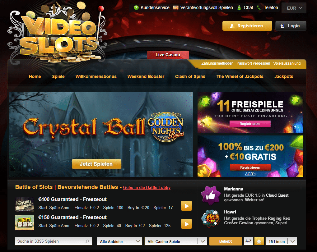 videoslots landingpage